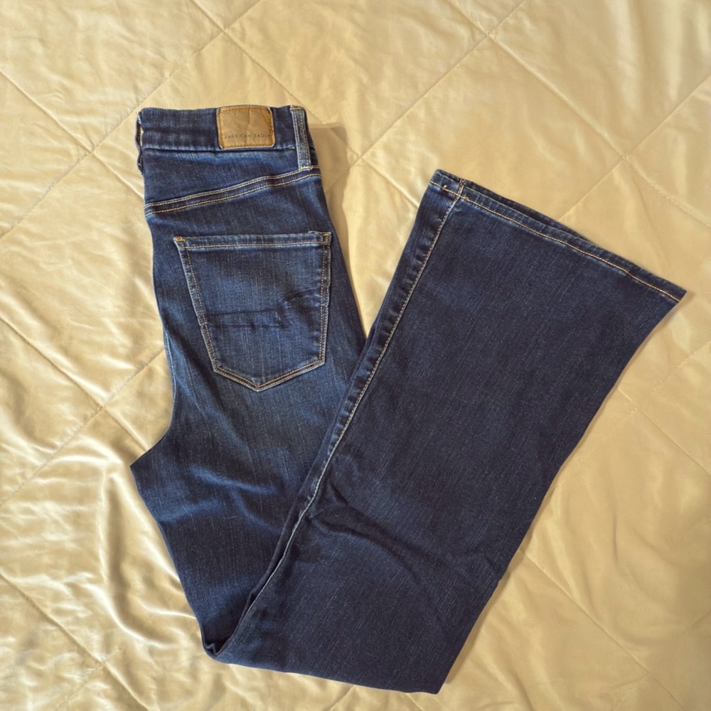 American Eagle Curvy Highest Rise Flare Dark Blue Denim Jeans